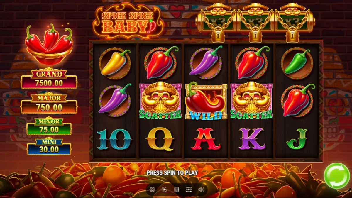 Tampilan visual slot Spice Spice Baby dengan tema cabai Meksiko yang cerah dan penuh warna.